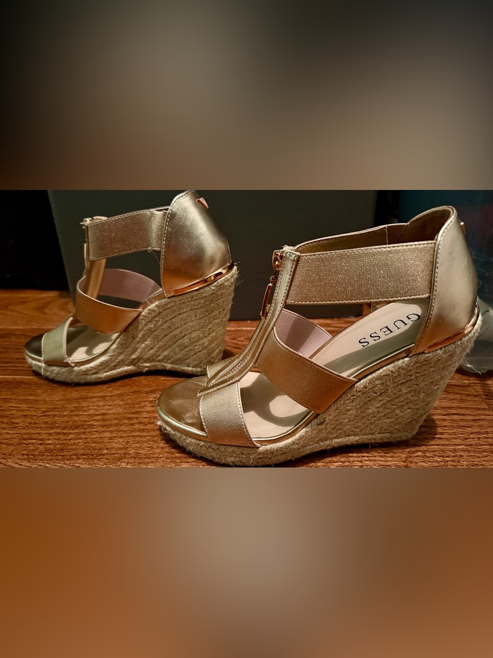 Guess Rose Gold Metallic Platform Wedge Sandals